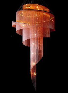 68312吊后现代复式楼大灯挑旋空客厅别展墅厅金色酒店工程流苏转