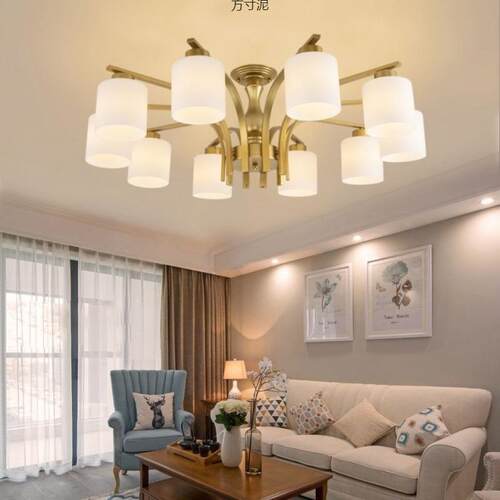 现简7590客约圆形艺LED吸顶灯美式卧室灯温馨厅灯具铁玻代璃吊灯