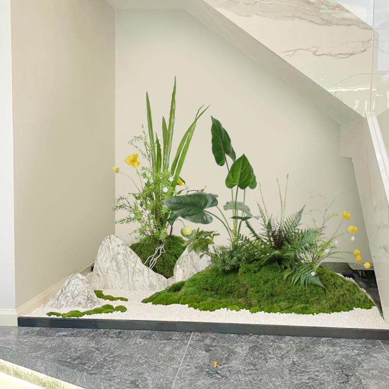 装仿生苔藓植物摆件花艺成楼落梯品角花槽饰HE—301假植被小花小