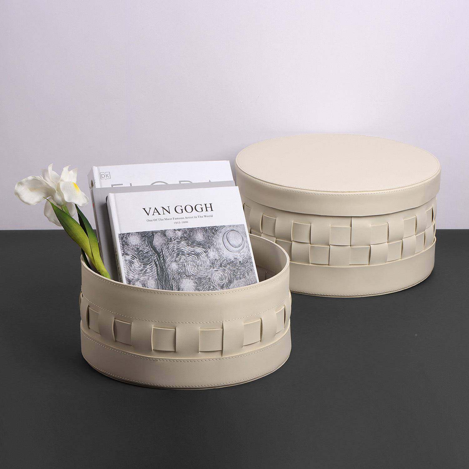 轻奢现代手工编织皮革圆收筒篓样板间衣帽间1165摆收件纳衣柜纳盒,收纳整理,脏衣篮,淘宝优惠券,粉丝福利购,淘宝优惠卷