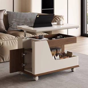 中木古风可移动沙发边几带轮推车茶几小户型板客实厅升降BPV岩茶
