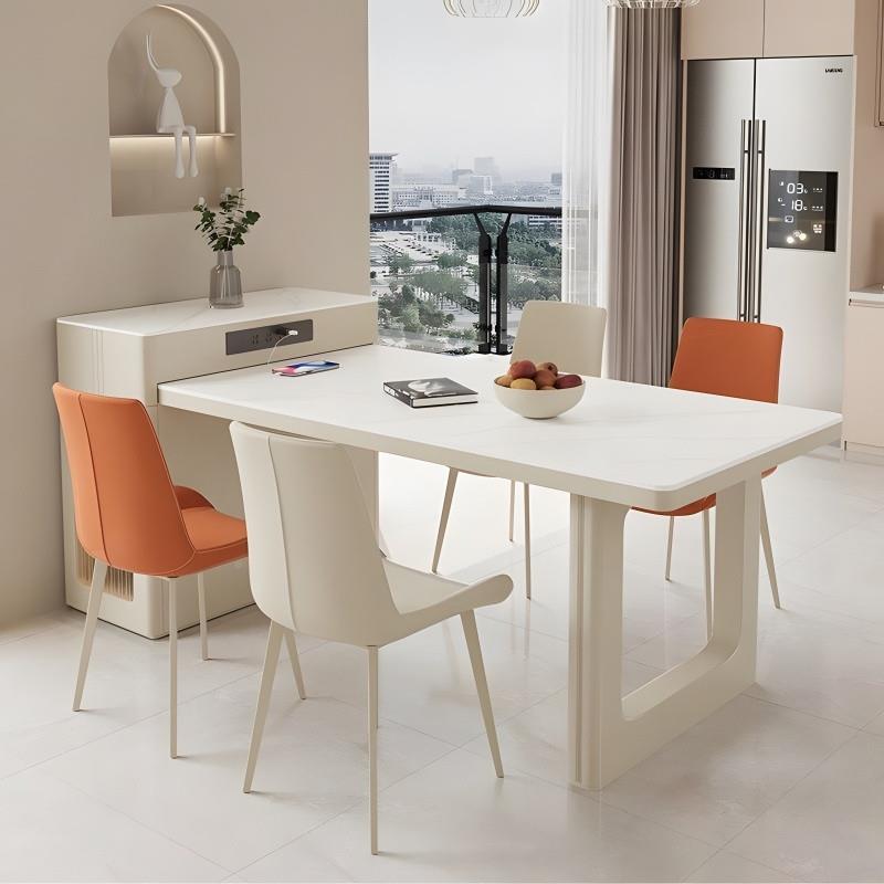 Rtd奶餐油伸缩岛台BPH岩板用茶桌餐一桌体桌椅轻奢组合简约家现代