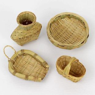 B形F76S797TTV4迷你手提篮子竹圆筐竹编筲箕件筲箕把玩小物车内挂