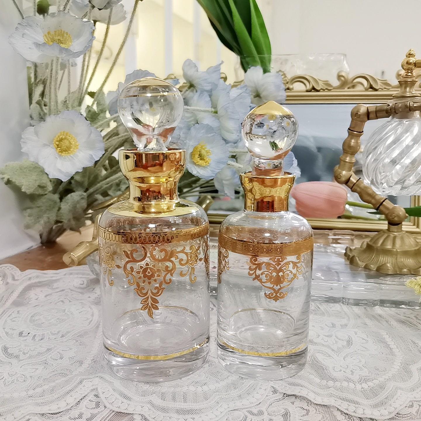 香水瓶复古描金手工玻璃瓶纯玻璃塞水晶瓶出口土豪金花纹100 ml