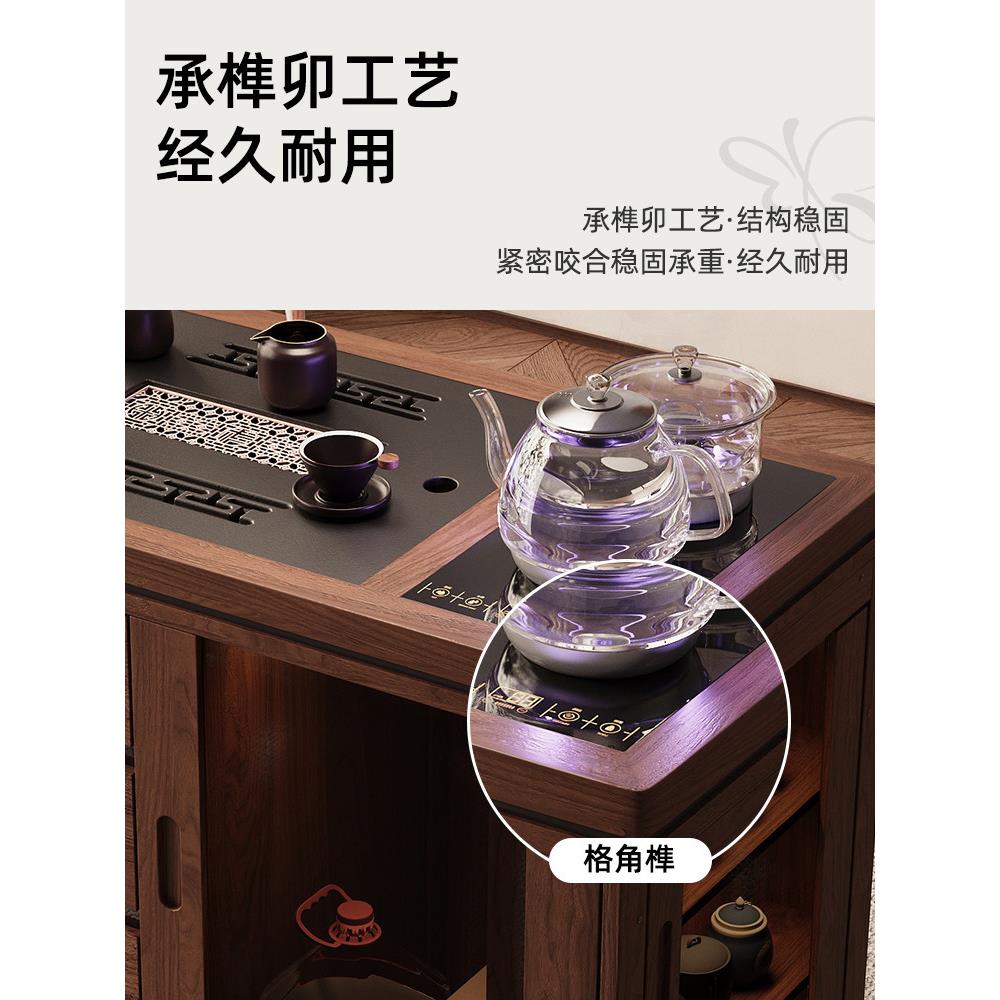 实木茶台茶桌家用移动泡茶台带滚轮小茶车多功能储物展示柜茶煮茶