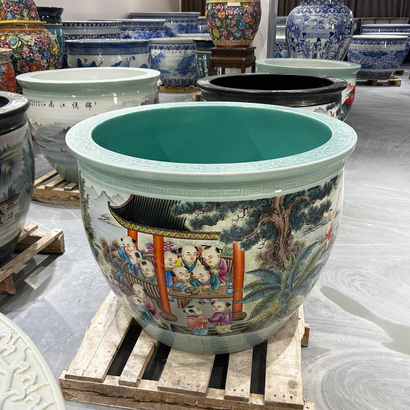 景德镇陶瓷鱼缸大缸陶瓷手绘粉彩百子阳台客厅庭院睡莲荷花水缸