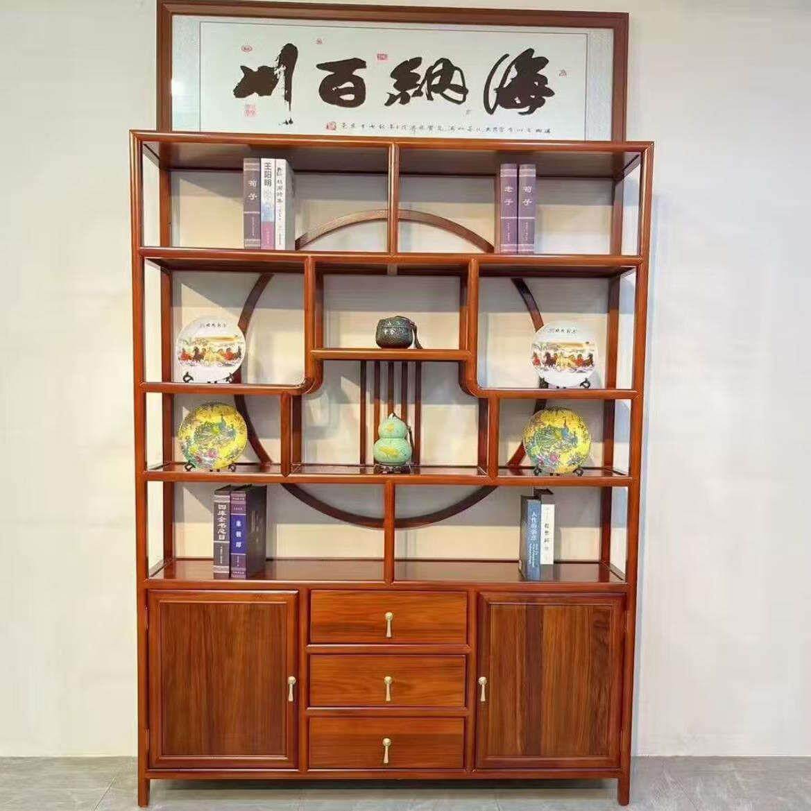 新中式实木博古架客厅隔断书房展示柜榫卯结构免安装展示架