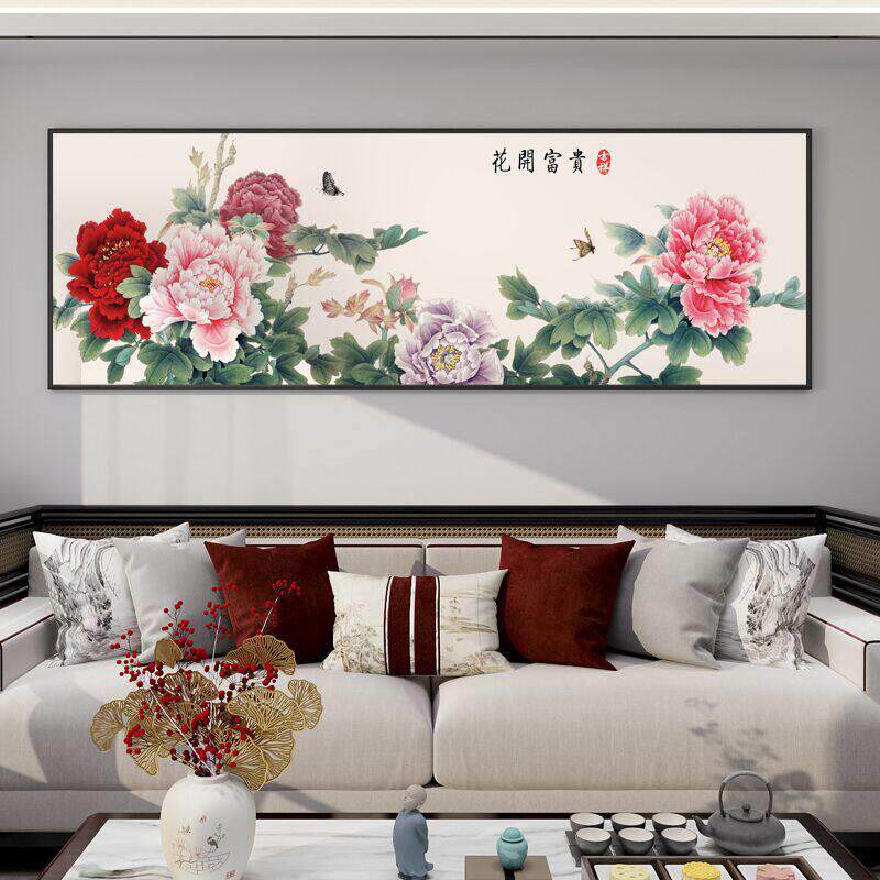 牡丹花开富贵客厅装饰挂画国画背景墙壁画床头卧室有框卉图案中式
