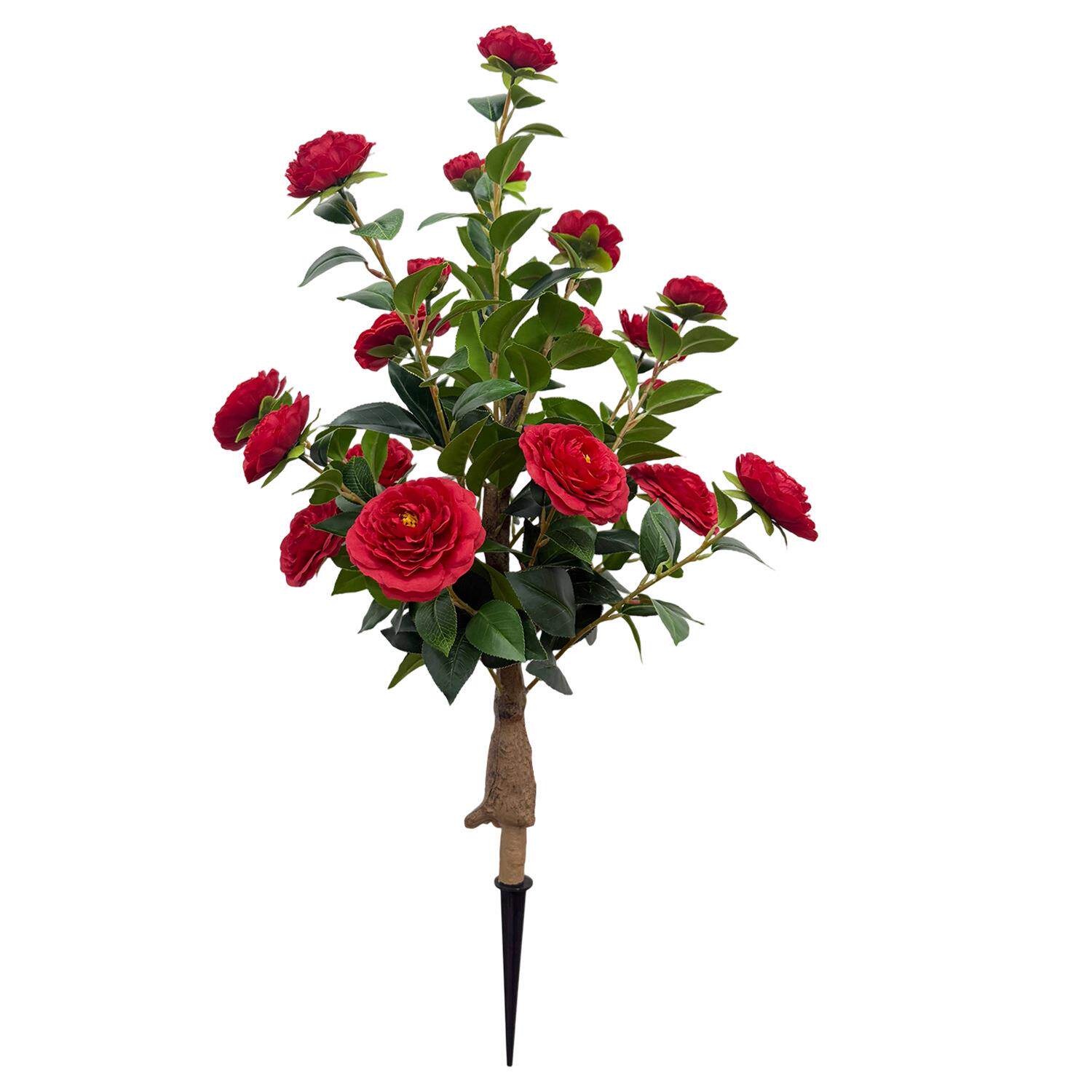 凯锦仿真树绿植红色山茶花地插树摆件室内创意桌面假花绿植装饰