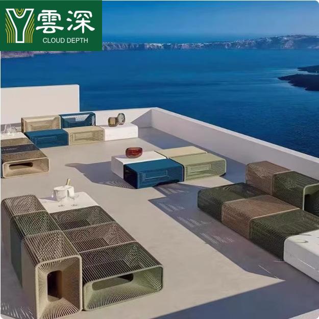 户外休闲沙发民宿花园露台绳编椅室外卡座单人藤椅设计师酒店家具