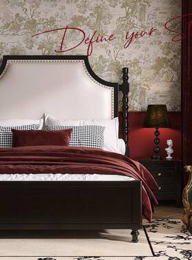 美式软实床黑色轻奢现代简F96约1.5米.木8双人床法式1复古婚床包