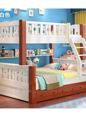 新款上下全木白色床床子母床实31561白木双层床木童男孩女孩高低