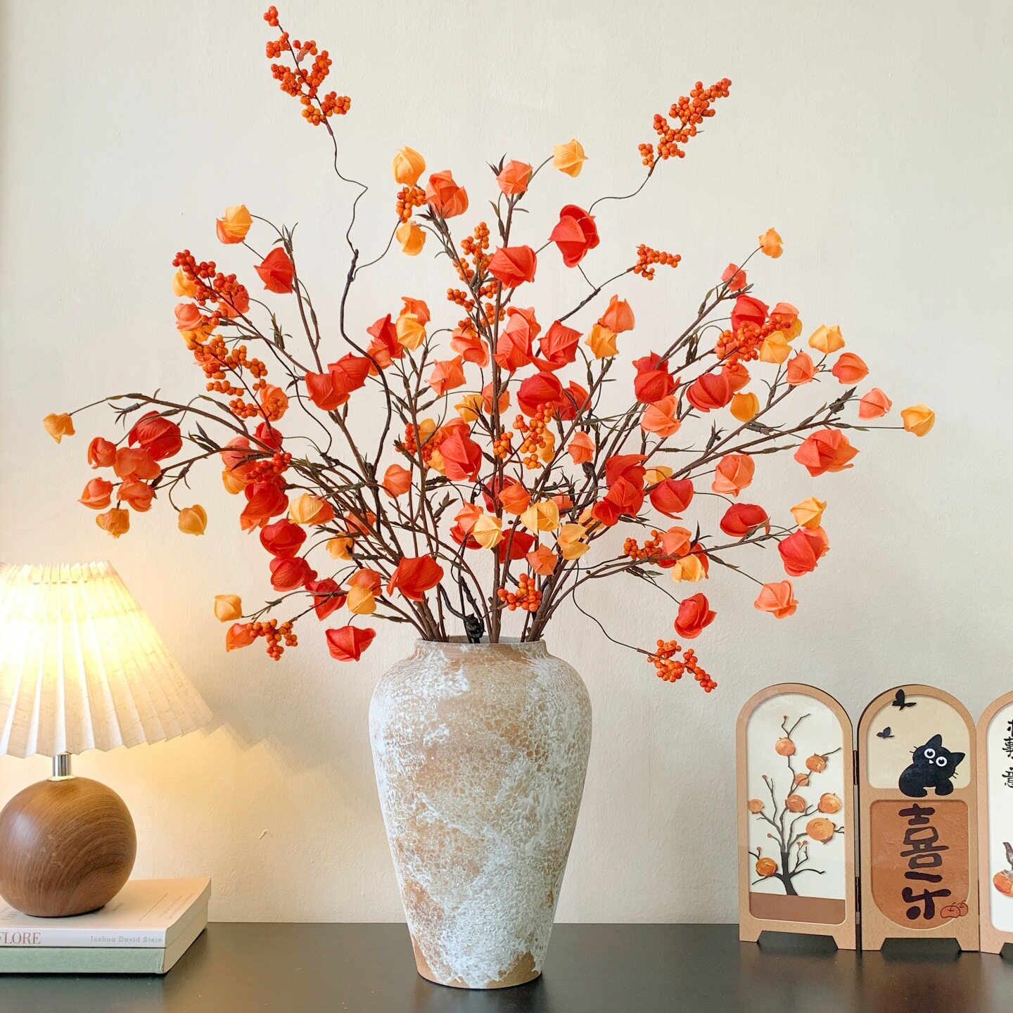 仿真花发财果陶瓷花瓶装饰摆件图片
