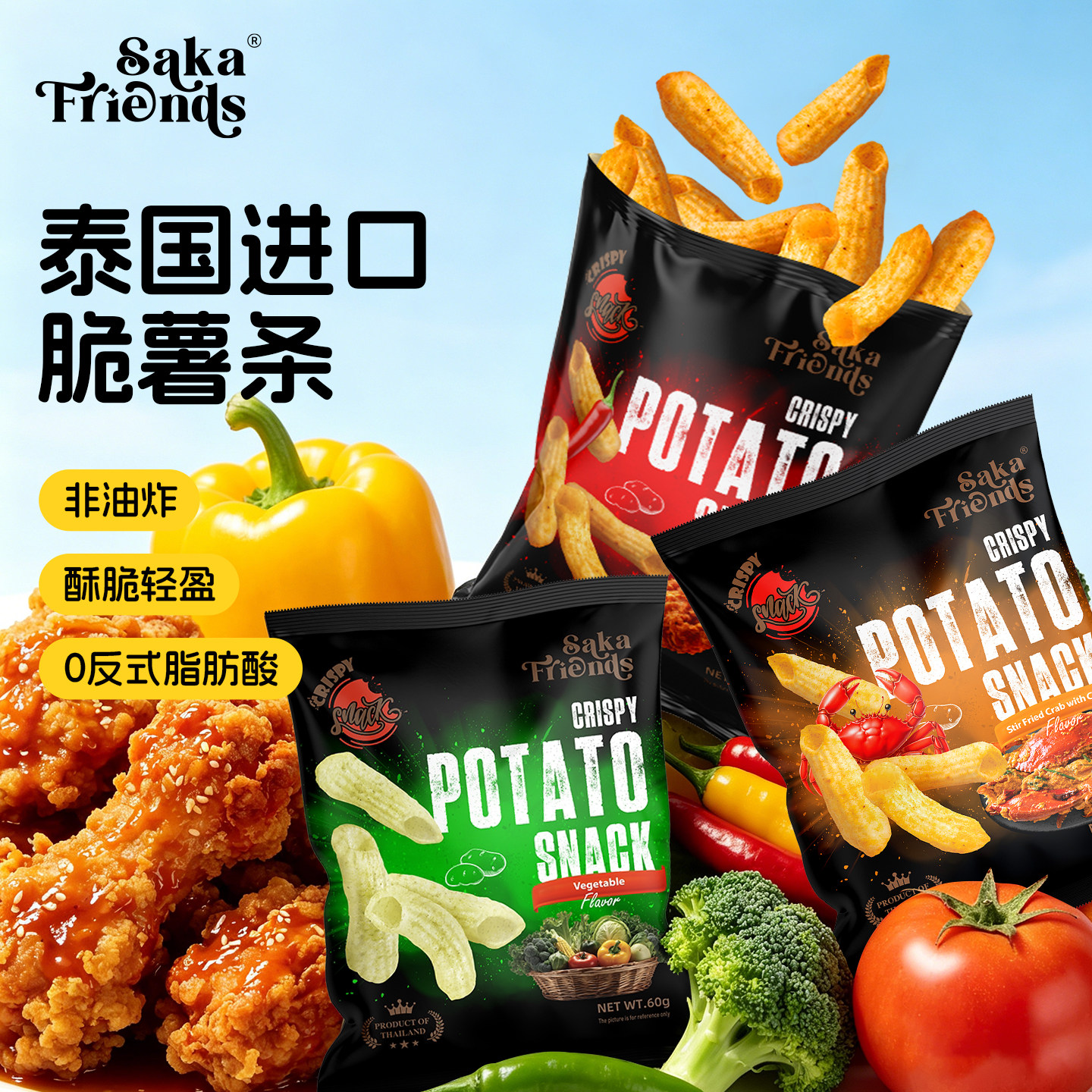 SakaFriends脆薯条韩式辣炸鸡味酥脆泰国进口零食膨化食品条状