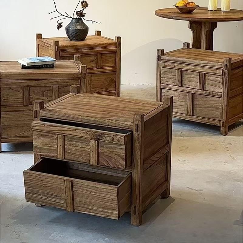 新中式老榆木床头柜实木小型斗柜客厅玄关矮柜民宿简约储物柜