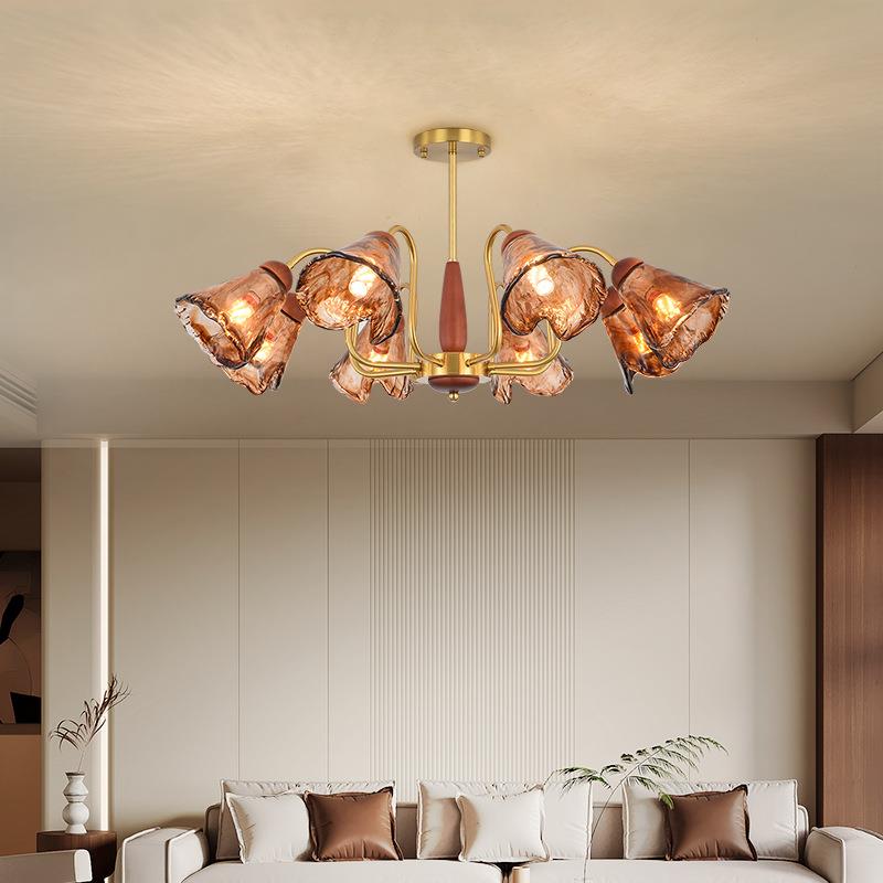 法式中古风客厅吊灯2025新款美拉德复古实木卧室主灯餐厅玻璃吊灯