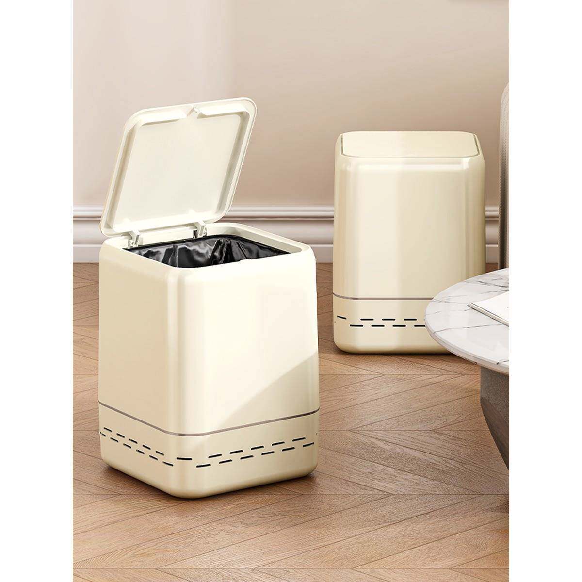 垃圾桶家用客厅卧室厨房卫生间厕所带盖奶油风按压式大号方形纸篓