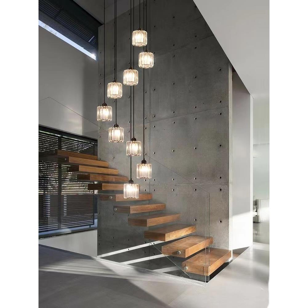 轻奢水晶长吊灯复式楼梯吊灯LOFT餐厅灯吊灯走道玄关创意吊线灯