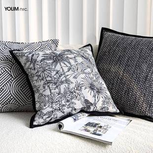 黑白灰法式中古风动物花纹雪尼尔提花客厅沙发抱枕床头靠枕靠垫套