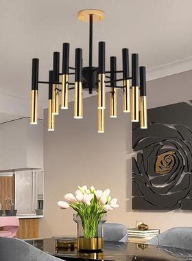 餐意式轻创奢客厅枝形吊灯42057简约大气厅灯后条现代意黑金线卧