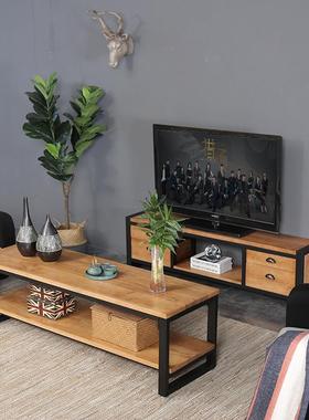 美式茶复古双层实木茶几家用视多53728功能式桌卧室落地茶几电柜