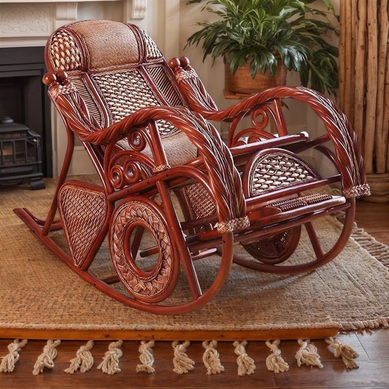 客厅老人真藤家成人实木y藤休闲躺椅阳台藤椅摇椅沙发椅