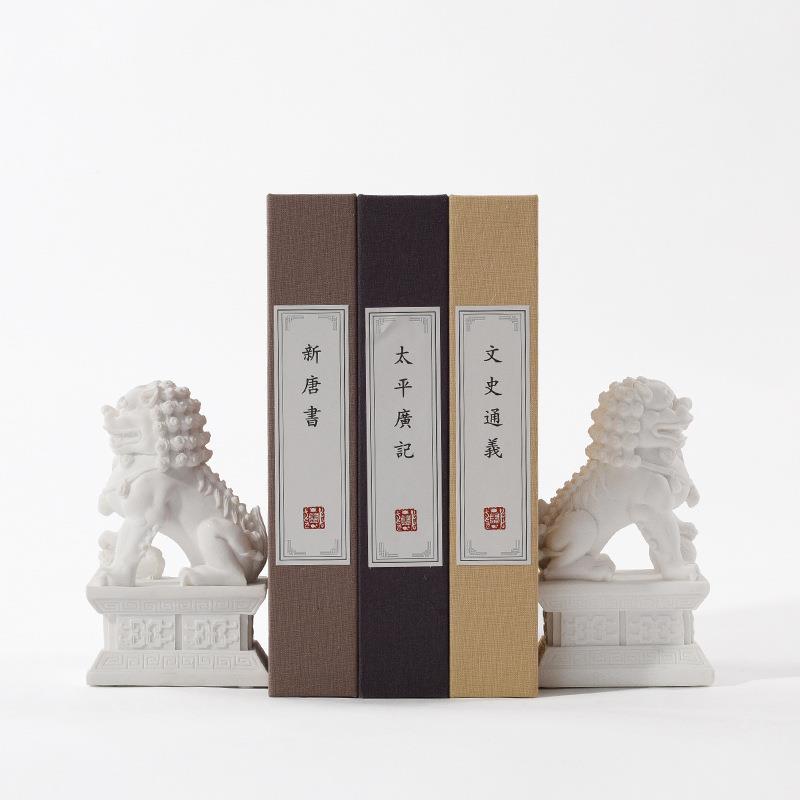 代简意约新中式砂岩石狮书靠书档摆件书房装饰子品创家现居YB-ML8
