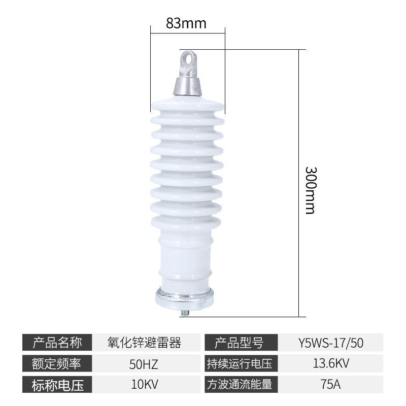 10KV户外高压氧化锌避雷器Y5WS-17/50/45 N10KV户内陶瓷高压避雷