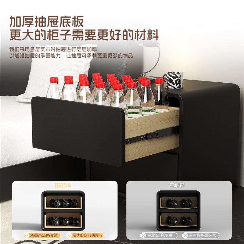 实木床头柜d黑色现代简约小型轻奢高级感家用卧室创意床边收纳柜
