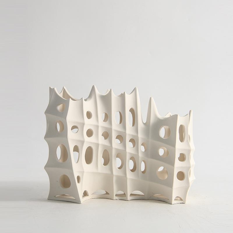 现简约艺术几何陶瓷镂空花样板房艺花花器瓶餐桌软装工艺品LFZ摆