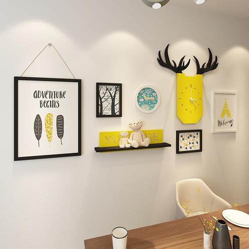 北欧客厅鹿头表相片墙画沙发饰背景装【5主义面框组合餐厅悬关墙