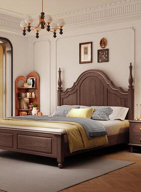 美式M实木床黑色床1.8双人婚WNJ床现代简约复法式大床轻奢主卧古