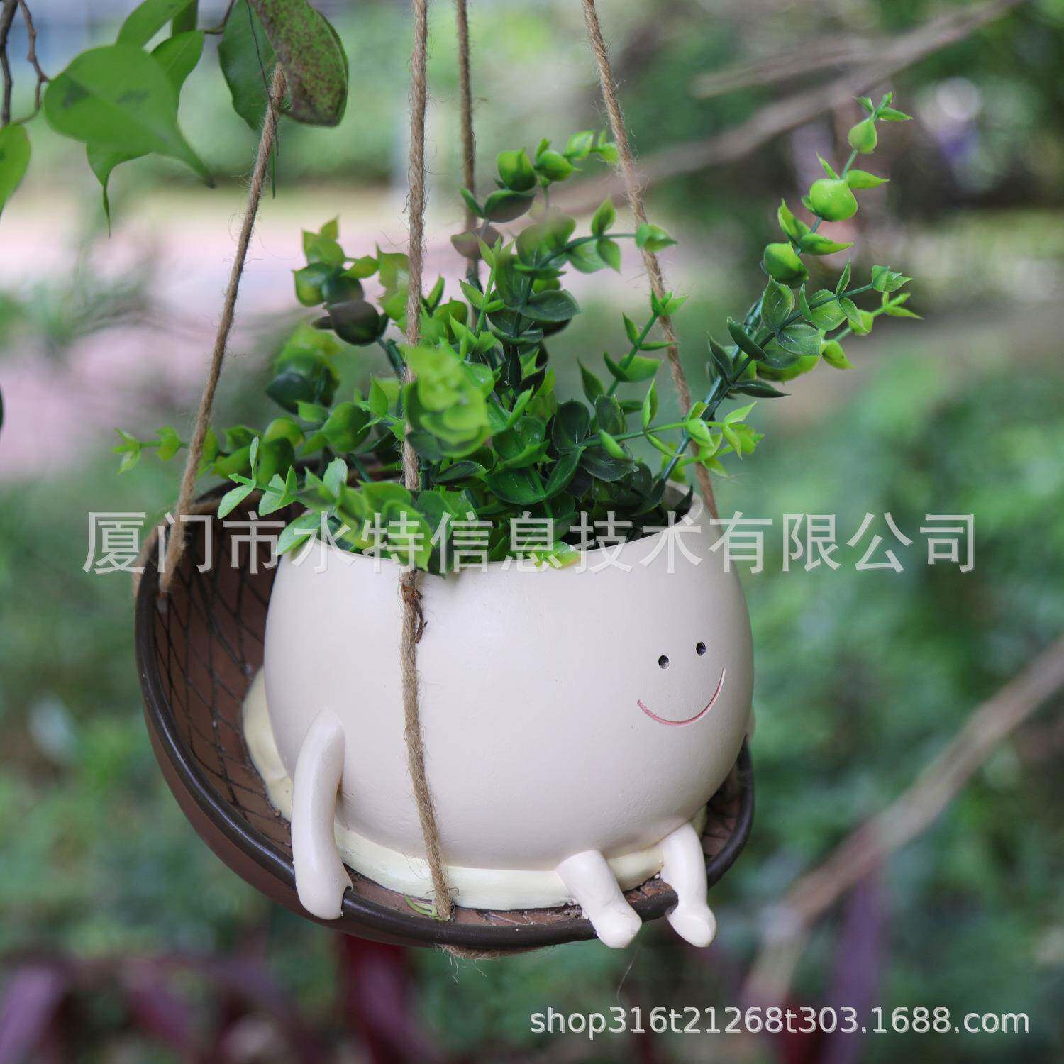 创意可爱大庭椅花吊盆吊椅微脸植笑物花盆花园ddy院景观布置多肉