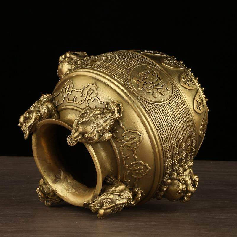 铜金蟾狮头摆件金190钱罐存钱罐四方财坛子坛金黄蟾聚宝盆纳摆件