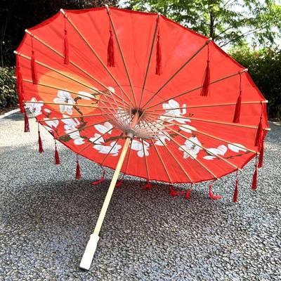 #风大装红色纯红色IKW舞伞流苏婚礼装饰新娘伞中国古汉服蹈油纸伞