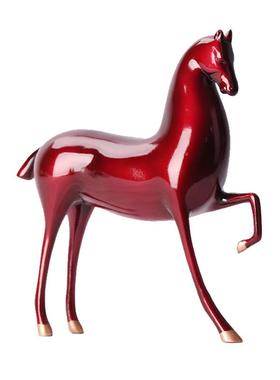 底创意新中式现代树697.6971脂石红马透明罩子白色大理座板摆件样