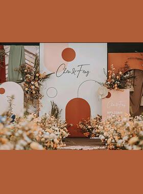 橙色婚宴大型纯色多体层整套婚礼置中国风立泡布KDT沫背板订婚K景