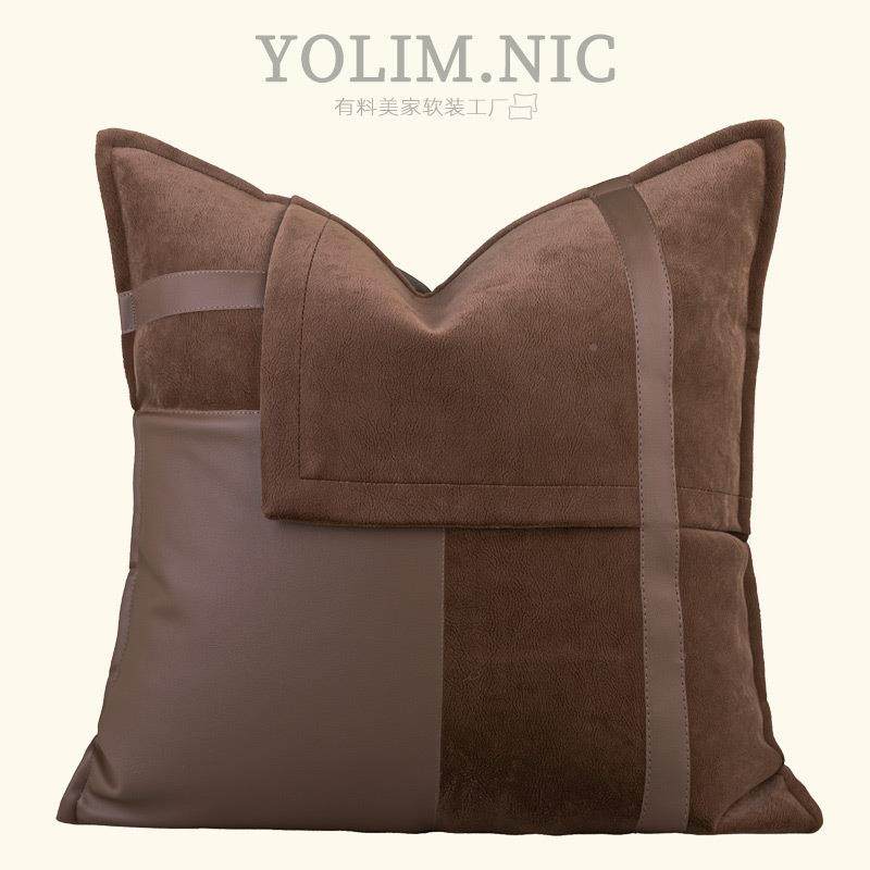 意式轻板奢枕高档酒店样间靠棕咖色拼接腰枕别墅SKR软装沙发抱枕