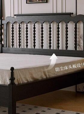 复古实木床主卧TIW现代简户约温1.5小型黑色8美式1.双人床婚床法