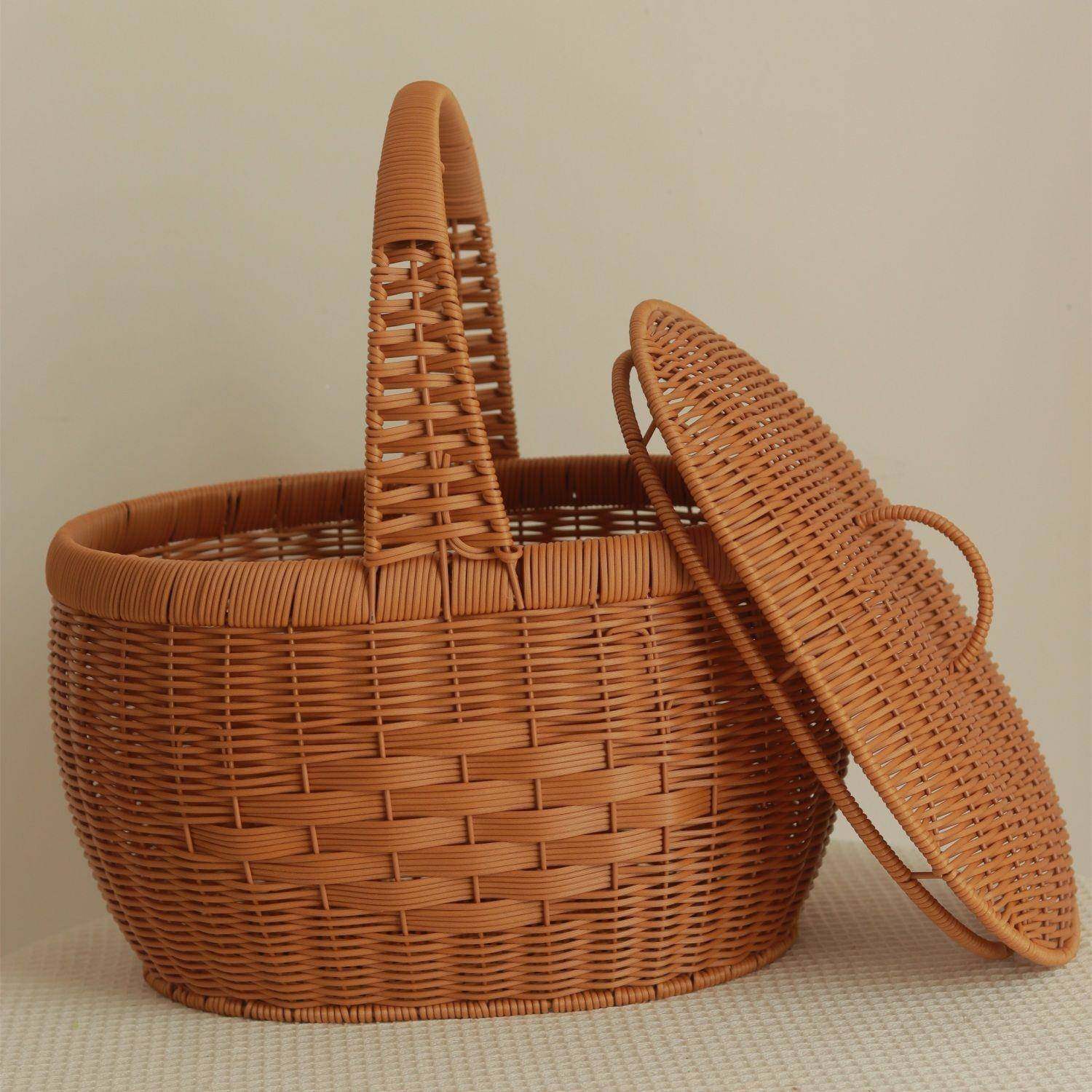 手提菜篮带盖有盖拜祖宗仿RWD篮子手工藤编子织水果物篮提篮鸡购,收纳整理,脏衣篮,淘宝优惠券,粉丝福利购,淘宝优惠卷