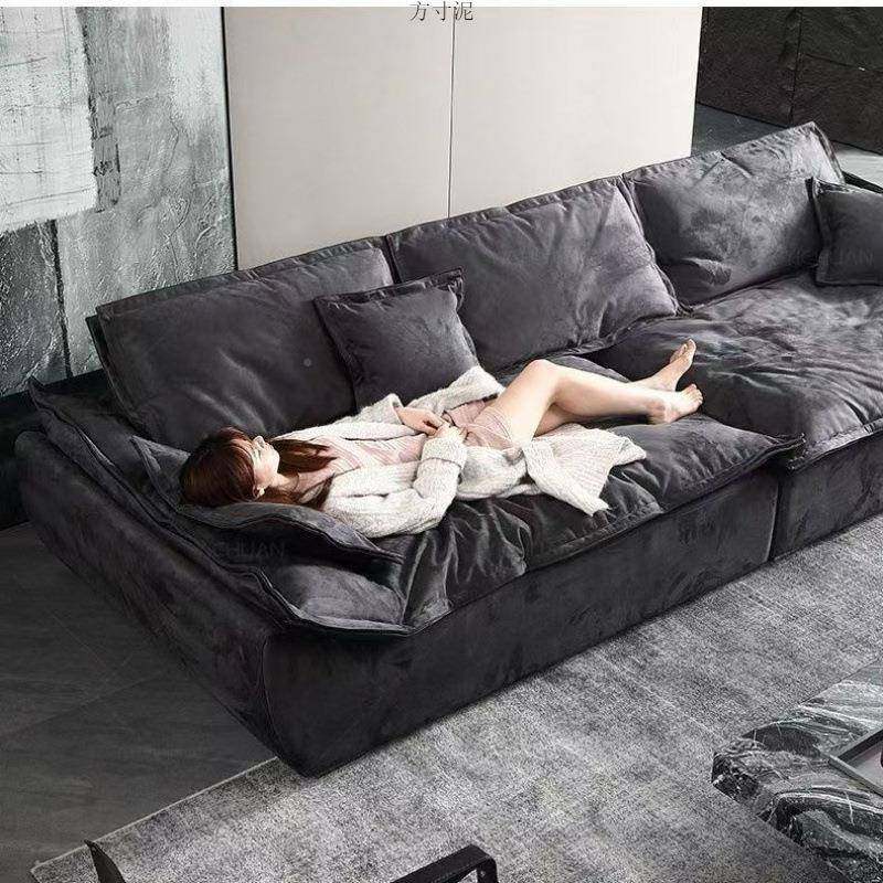 船沙发大坐直排四人懒深人羽绒沙发帆见详情客乳胶厅布艺可拆洗拆