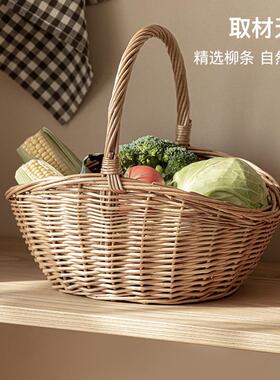 ?44织4Z手柳编编手提工篮藤编水F77JS8MT果收筐纳竹编竹篮菜篮子