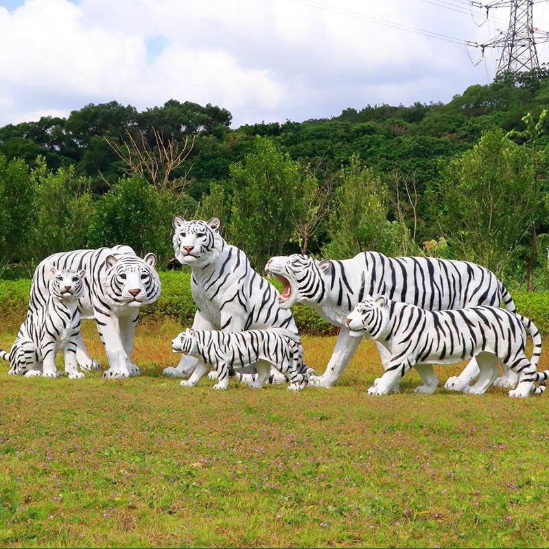 户外园林仿真老虎玻璃钢塑公景动虎物园模型装饰白虎摆区件雕庭园