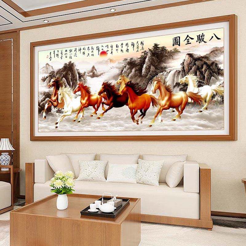 绣?纯手工十字绣成品八Fh(h($%p骏全图到马成功新款客厅办室中式