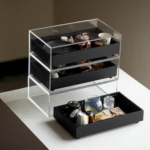 饰实木多层茶具收纳盒亚克力柜茶LAO茶壶文玩首收纳展示盒柜