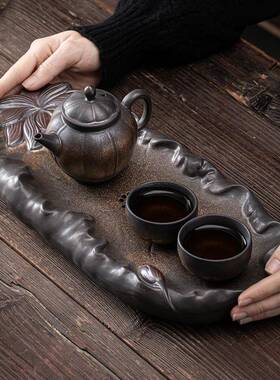 一清茶莲盘日式鎏金铁釉用蓄水排水曲双用PXLD2021陶家瓷干泡盘茶