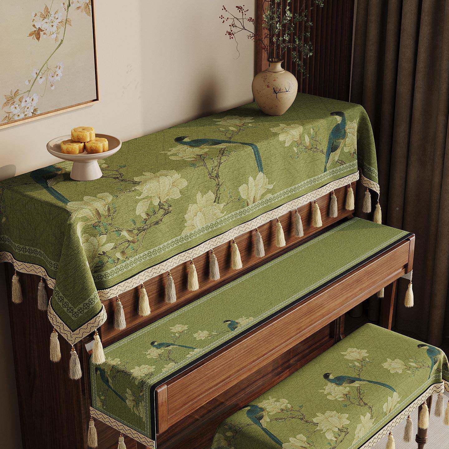 新中式钢钢琴防尘罩巾琴顶633盖布轻奢高端子琴盖电遮灰布国风琴