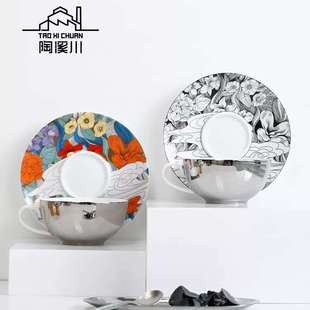 陶溪川陶瓷咖啡杯拿铁杯家用送礼情侣套装早餐杯下午茶杯子高颜值