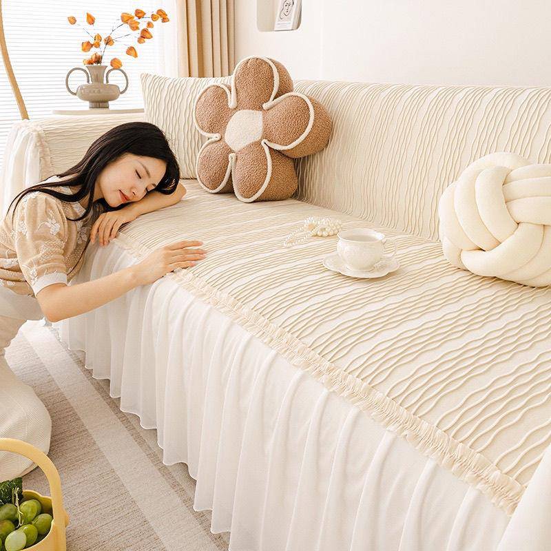 法轻奢奶油风沙发布感ESB蕾丝沙发巾盖季四通用式新款简约