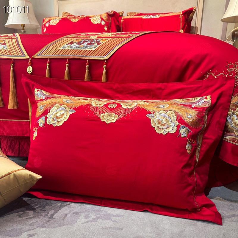 225新款花刺绣提婚庆多件套1.8m床单款四件套0ZJF49104相守